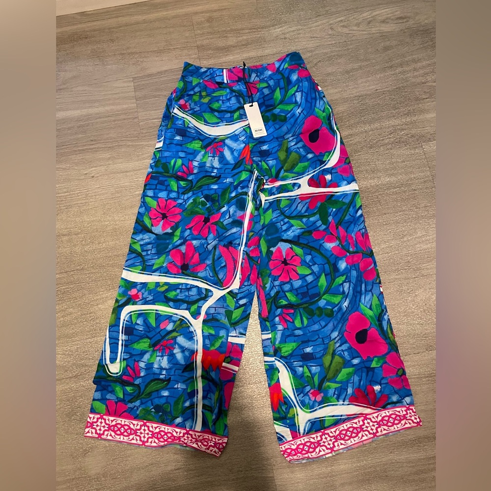 Celina Moon Blue and Green Floral pants M new